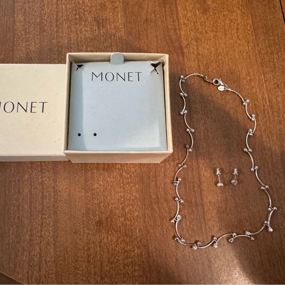 Monet Silver Necklace and earrings set Timeless Elegance